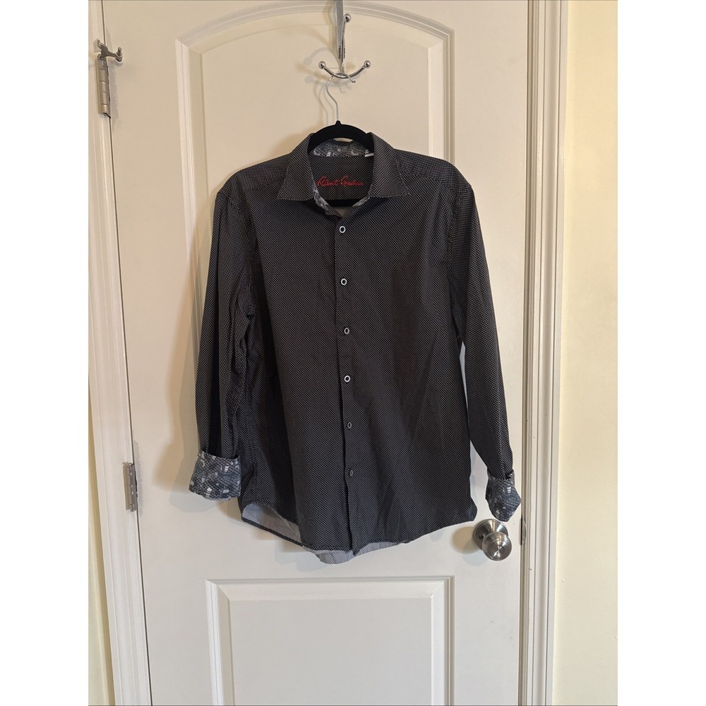 Robert Graham Classic Fit Black & White Polka Dot Long Sleeve Button Up Sz Large